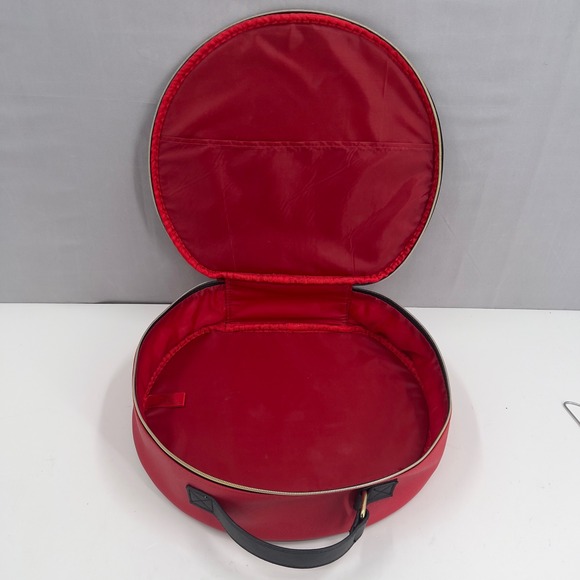 Red Round Train Case Vanity Bag Coquette Travel Cosmetic Organizer - Picture 4 of 5